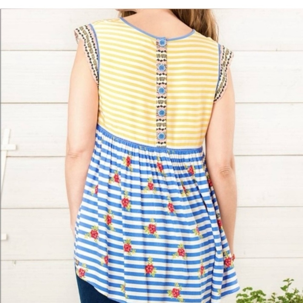 Matilda Jane Yellow & Blue Striped Dress with Red Floral Accents Size M - Picture 8 of 11